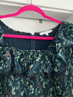 Ivory City Black Floral Smocked Ruffle Blouse